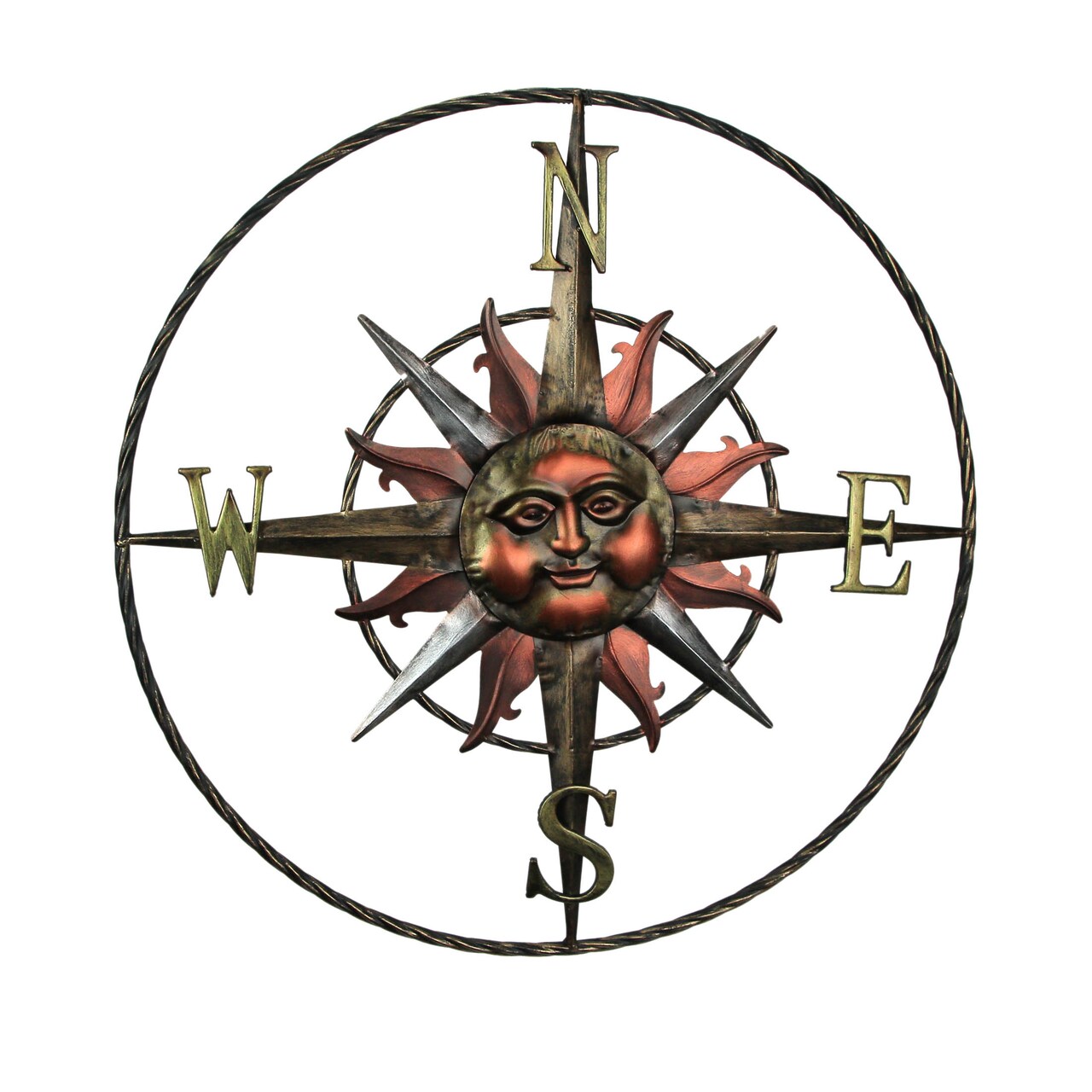 28 Inch Metal Sun Face Compass Rose Indoor Outdoor Home Decor Wall Art Plaque